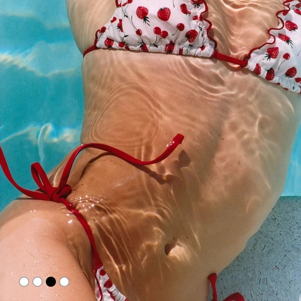 New! Frankie Bikini Summer Berries Strawberry Print Bikini Bottom with Red Ties